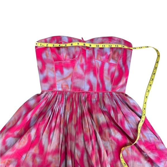 Rebecca Taylor  Strapless Silk Pleated Corset Pink Watercolor Dress $345 Size 4 - Picture 11 of 12